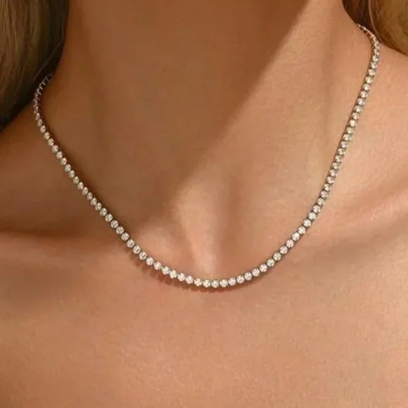 18k Gold Plated Tennis Necklace with Sparkling Cubic Zircon Accent Gems. New. - Picture 3 of 11